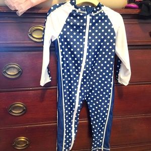 Sz 18-24 Months Navy & white poĺka dot full length rash guard Swim Suit
